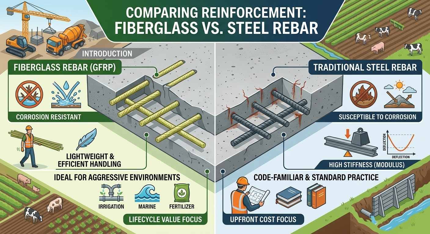 fiberglass vs rebar in concrete