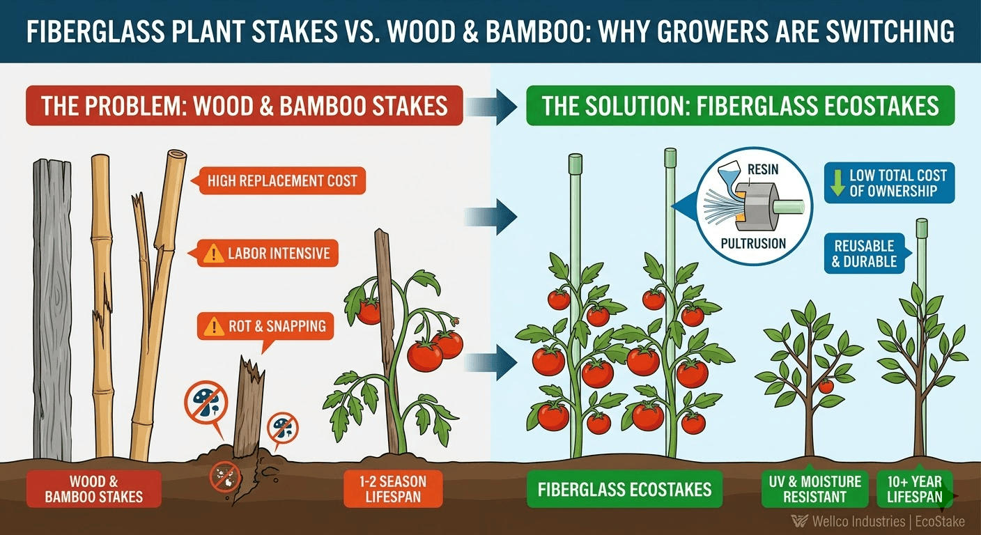 fiberglass plant stakes vs wood bambo