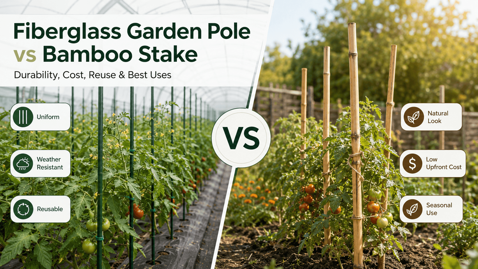 Fiberglass Garden Pole vs Bamboo Stake