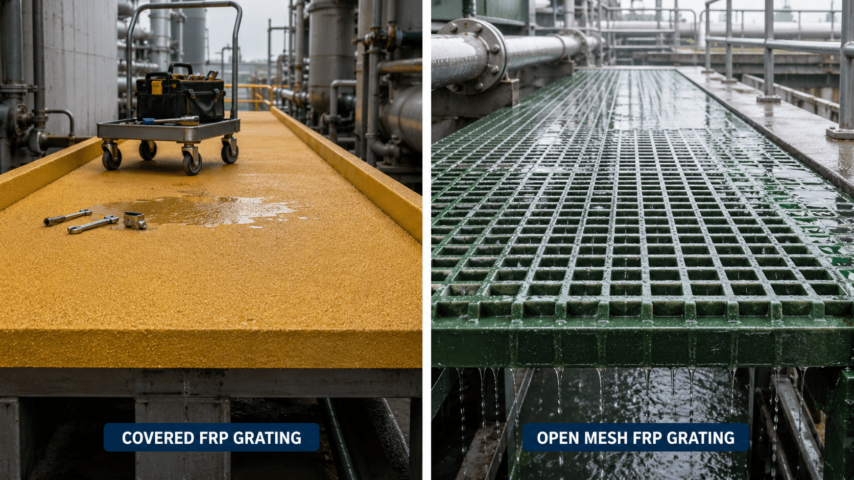 covered frp grating vs open mesh grating
