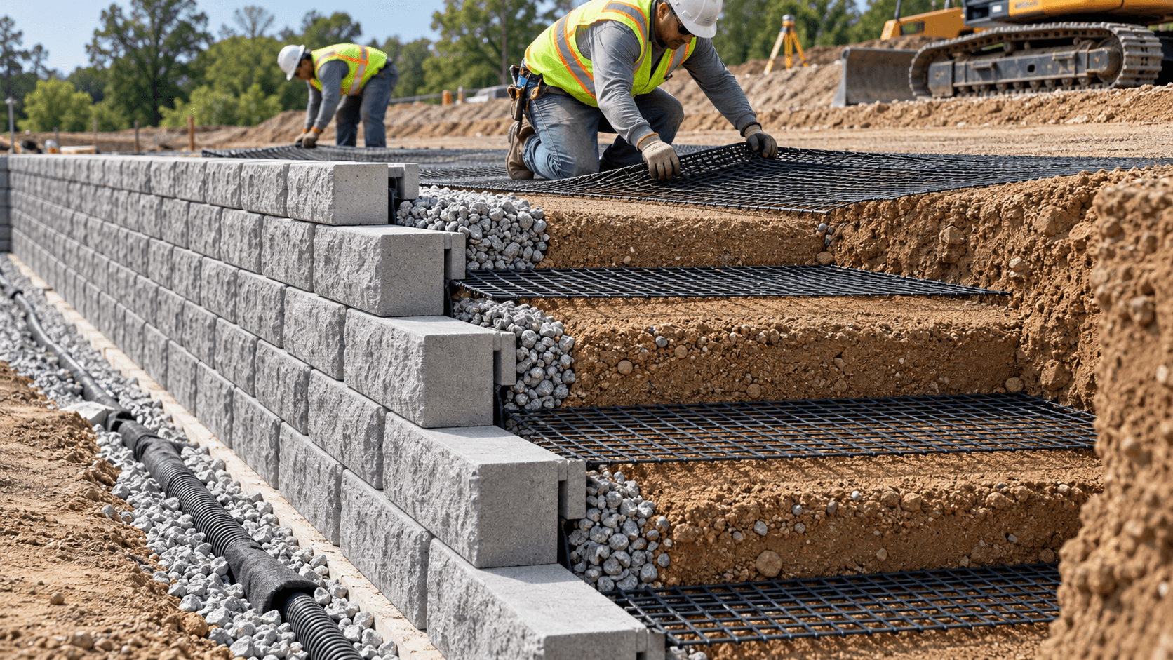 geogrid retaining wall installation